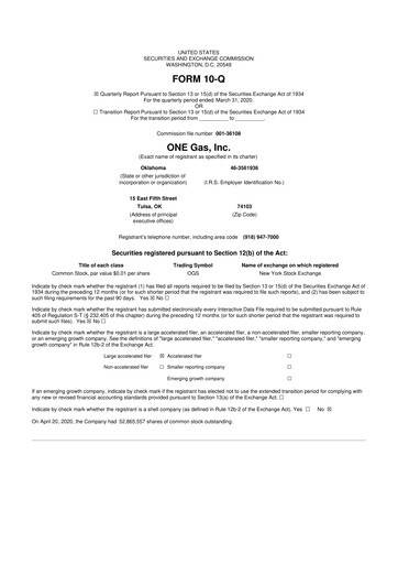 Thumbnail ONE Gas
 10-Q Quarterly Report FY2020 