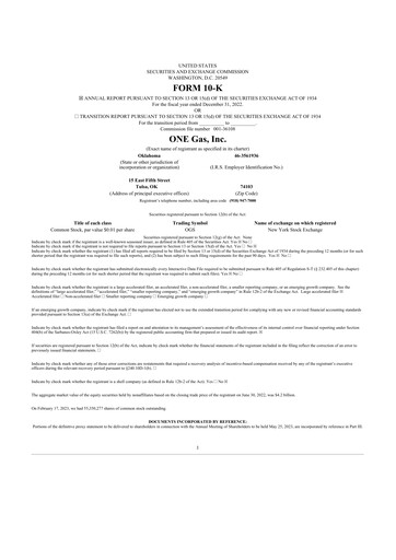 Thumbnail ONE Gas
 10-K Annual Report 2022