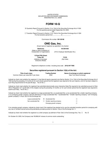 Thumbnail ONE Gas
 10-Q Quarterly Report FY2025 