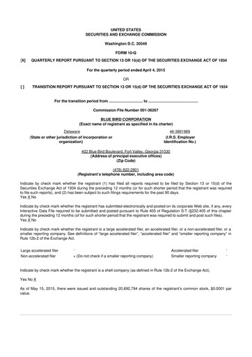 Thumbnail Blue Bird Corporation
 10-Q Quarterly Report FY2015 