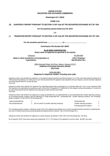 Thumbnail Blue Bird Corporation
 10-Q Quarterly Report FY2018 