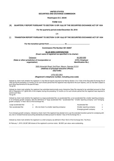 Thumbnail Blue Bird Corporation
 10-Q Quarterly Report FY2019 