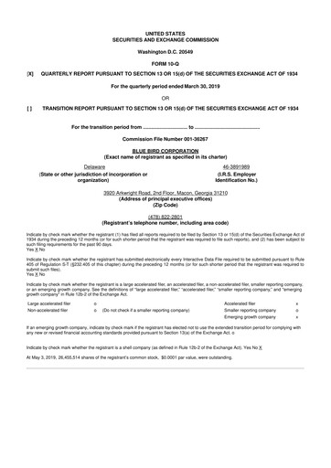 Thumbnail Blue Bird Corporation
 10-Q Quarterly Report FY2019 