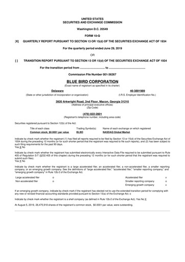 Thumbnail Blue Bird Corporation
 10-Q Quarterly Report FY2019 