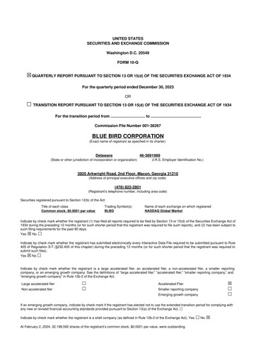 Thumbnail Blue Bird Corporation
 10-Q Quarterly Report FY2024 