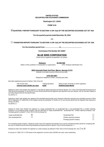 Thumbnail Blue Bird Corporation
 10-Q Quarterly Report FY2025 