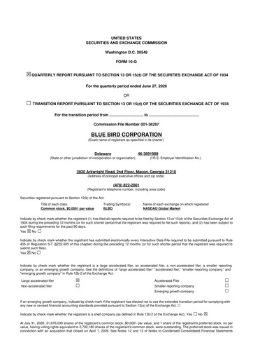 Vorschaubild Blue Bird Corporation
 10-Q Quartalsbericht 2026 