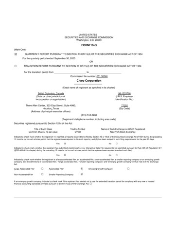 Thumbnail Civeo 10-Q Quarterly Report FY2020 