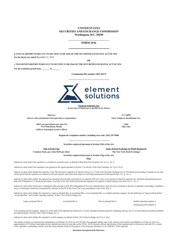 Thumbnail Element Solutions 10-K Annual Report 2018