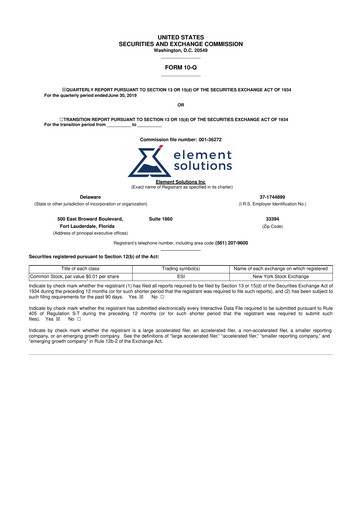 Thumbnail Element Solutions 10-Q Quarterly Report FY2019 