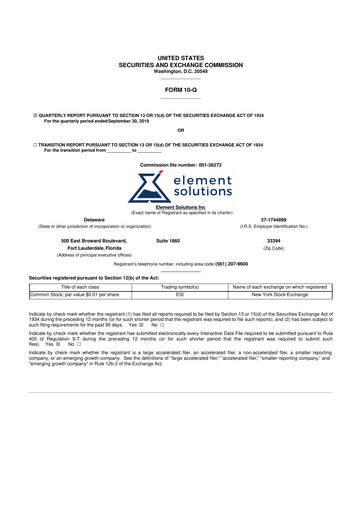 Thumbnail Element Solutions 10-Q Quarterly Report FY 