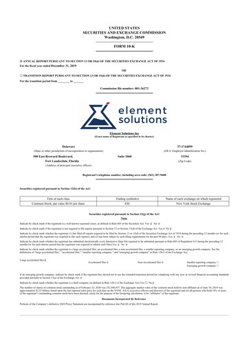Thumbnail Element Solutions 10-K Annual Report 2019