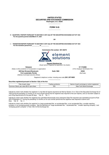 Thumbnail Element Solutions 10-Q Quarterly Report FY2021 