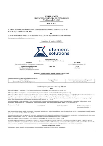 Thumbnail Element Solutions 10-K Annual Report 2021