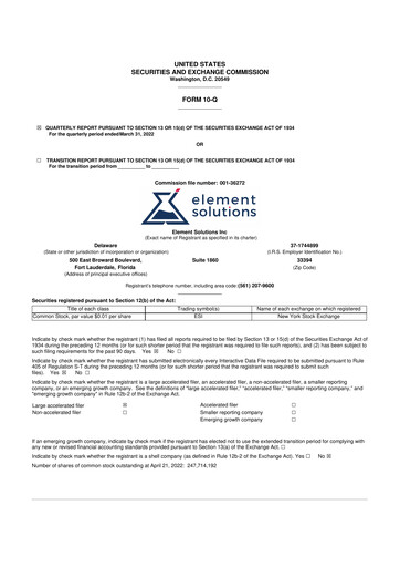 Thumbnail Element Solutions 10-Q Quarterly Report FY2022 