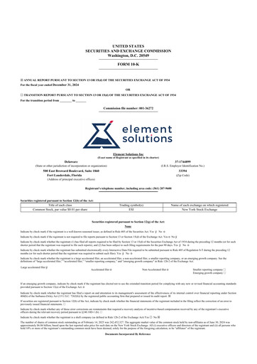 Thumbnail Element Solutions 10-K Annual Report 2024