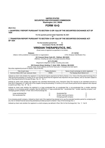 Thumbnail Viridian Therapeutics 10-Q Quarterly Report FY2021 
