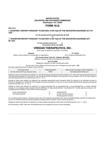 Thumbnail Viridian Therapeutics 10-Q Quarterly Report FY2022 