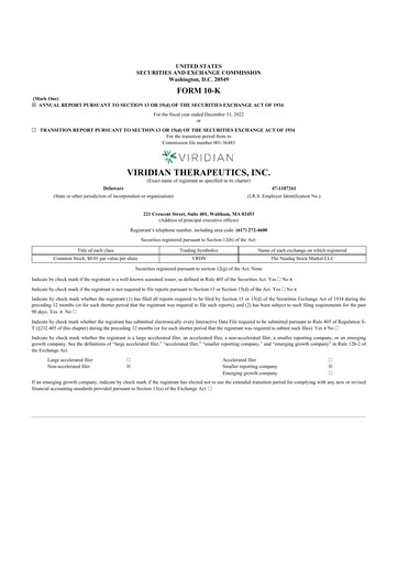 Thumbnail Viridian Therapeutics 10-K Annual Report 2022