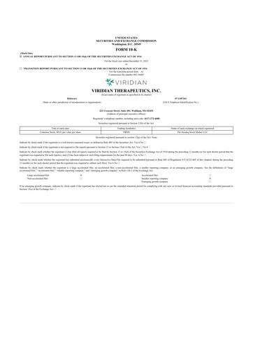 Thumbnail Viridian Therapeutics 10-K Annual Report 2023