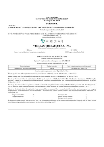 Thumbnail Viridian Therapeutics 10-K Annual Report 2024