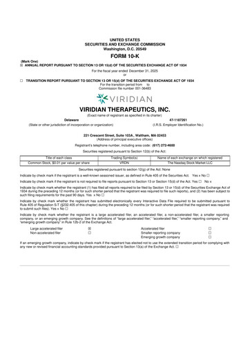 Thumbnail Viridian Therapeutics 10-K Annual Report 2025