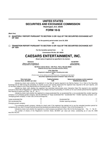 Thumbnail Caesars Entertainment
 10-Q Quarterly Report FY2026 
