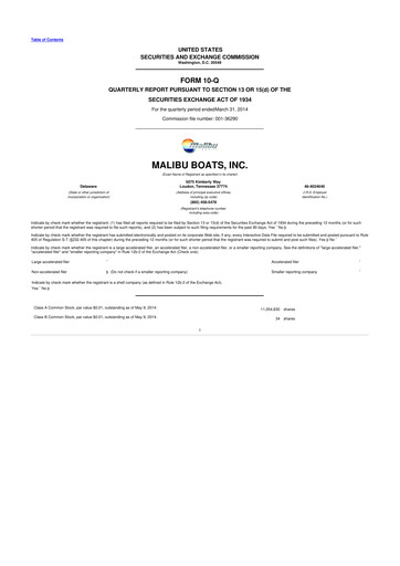 Miniature Malibu Boats 10-Q Rapport trimestriel 2014 