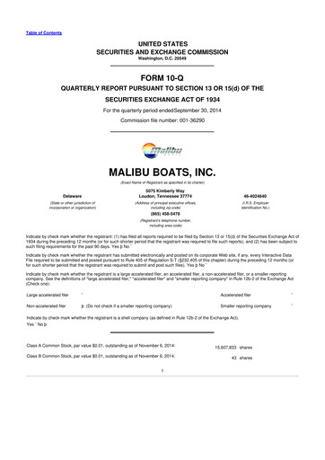 Miniature Malibu Boats 10-Q Rapport trimestriel 2015 
