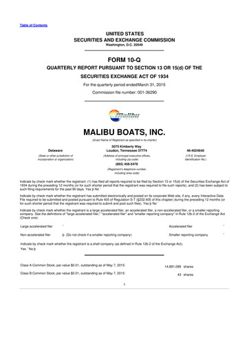 Miniature Malibu Boats 10-Q Rapport trimestriel 2015 