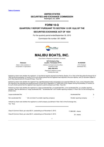 Miniature Malibu Boats 10-Q Rapport trimestriel 2016 