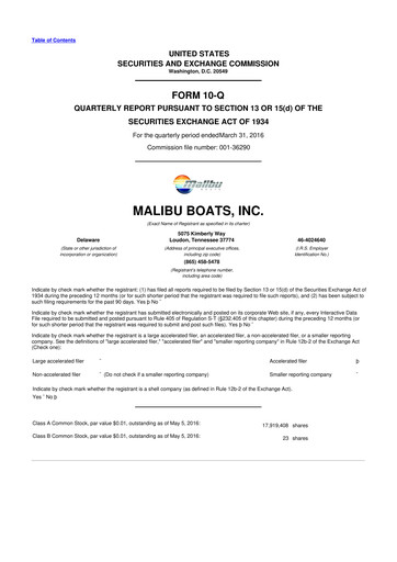 Miniature Malibu Boats 10-Q Rapport trimestriel 2016 