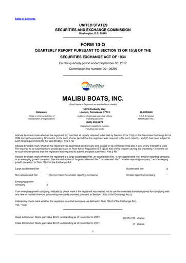 Miniature Malibu Boats 10-Q Rapport trimestriel 2018 