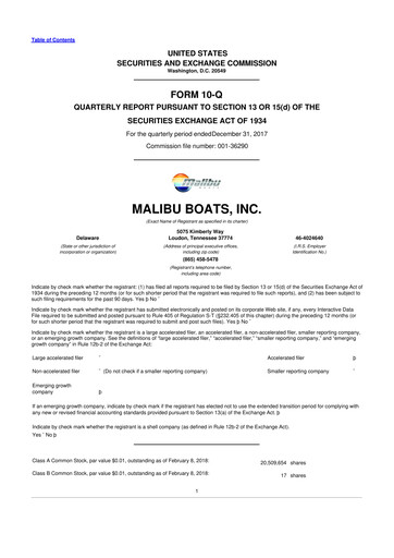 Miniature Malibu Boats 10-Q Rapport trimestriel 2018 