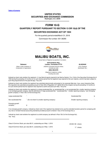 Miniature Malibu Boats 10-Q Rapport trimestriel 2018 