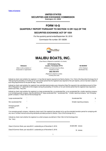 Miniature Malibu Boats 10-Q Rapport trimestriel 2019 