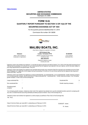 Miniature Malibu Boats 10-Q Rapport trimestriel 2019 