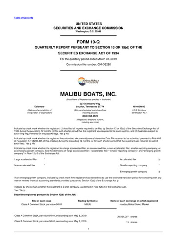 Miniature Malibu Boats 10-Q Rapport trimestriel 2019 