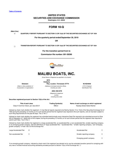 Miniature Malibu Boats 10-Q Rapport trimestriel 2020 