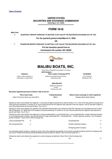 Miniature Malibu Boats 10-Q Rapport trimestriel 2020 