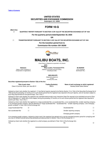 Miniature Malibu Boats 10-Q Rapport trimestriel 2021 