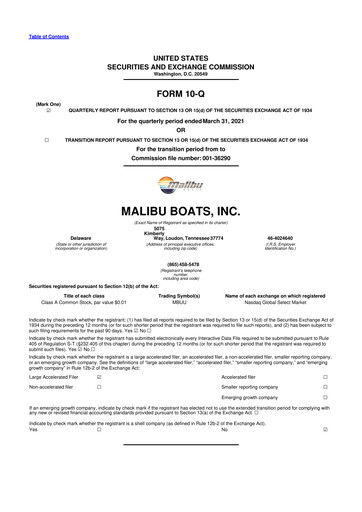Miniature Malibu Boats 10-Q Rapport trimestriel 2021 