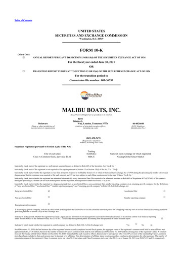 Thumbnail Malibu Boats 10-K Annual Report 2021