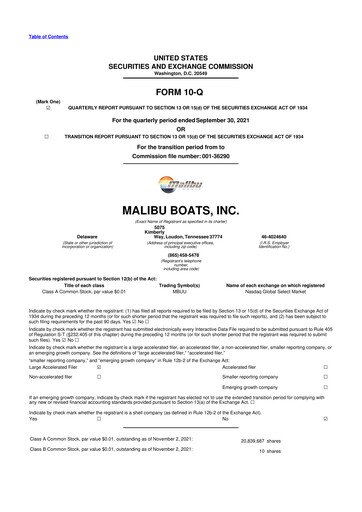 Miniature Malibu Boats 10-Q Rapport trimestriel 2022 