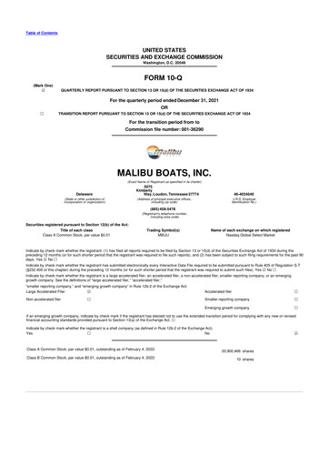 Miniature Malibu Boats 10-Q Rapport trimestriel 2022 