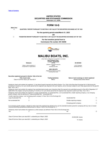 Miniature Malibu Boats 10-Q Rapport trimestriel 2022 