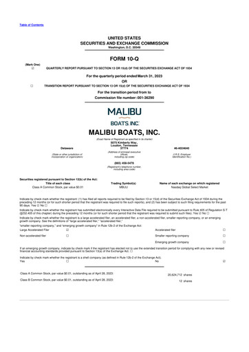 Miniature Malibu Boats 10-Q Rapport trimestriel 2023 