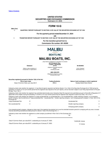 Miniature Malibu Boats 10-Q Rapport trimestriel 2025 