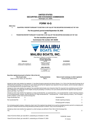 Miniature Malibu Boats 10-Q Rapport trimestriel 2026 