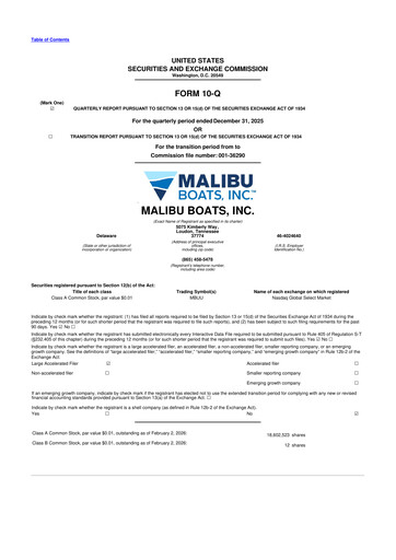 Miniature Malibu Boats 10-Q Rapport trimestriel 2026 